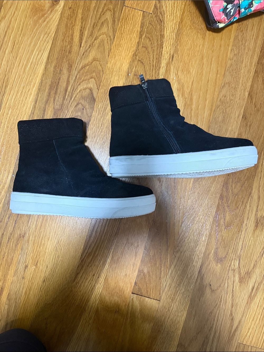 Womens Black Suede High-Top Sneaker/boot  with White Sole